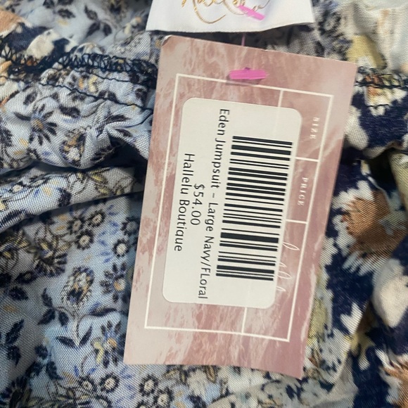 Hallelu Boutique - Strapless Navy Floral Jumpsuit with Tie Back/Leg Slits - L - Picture 7 of 10